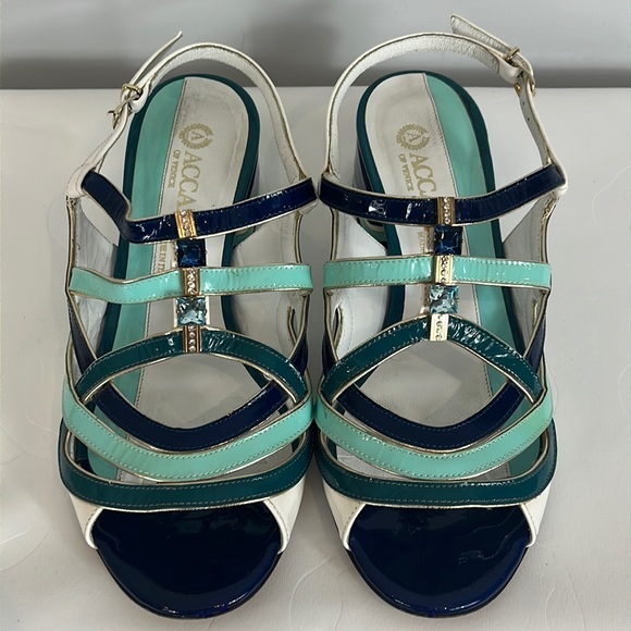 Accademia of Venice Shoes - Accademia of Venice made in Italy Shades of Blue Bejewelled Sling Back Sandal